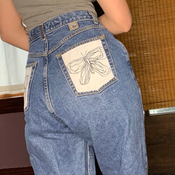 Vintage High Rise Mom Jeans Hand Painted - Picture 4 of 5